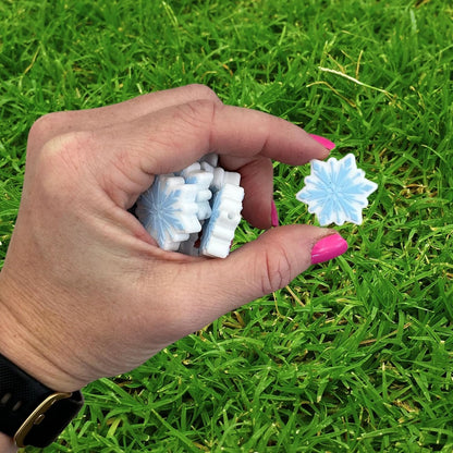 Lashicorn Blue White Snowflake Silicone Focal Bead | 12 Pack Christmas Holiday Winter for Freshie Hangers Beaded Pens 1.1” Wholesale Bulk Keychain Brushes