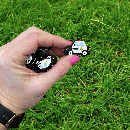 Police Car Officer Blue Line Silicone Focal Bead | 12 Pack Law Enforcement for Freshie Hangers Beaded Pens 1.4” Wholesale Bulk Keychain Brushes