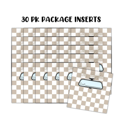 Tan Checkered Freshie Cardstock Insert for Holographic Bag 30pk 5.6x5.6” for 6” Square Bags Car Freshies Rounds Vent Clips Care Instructions