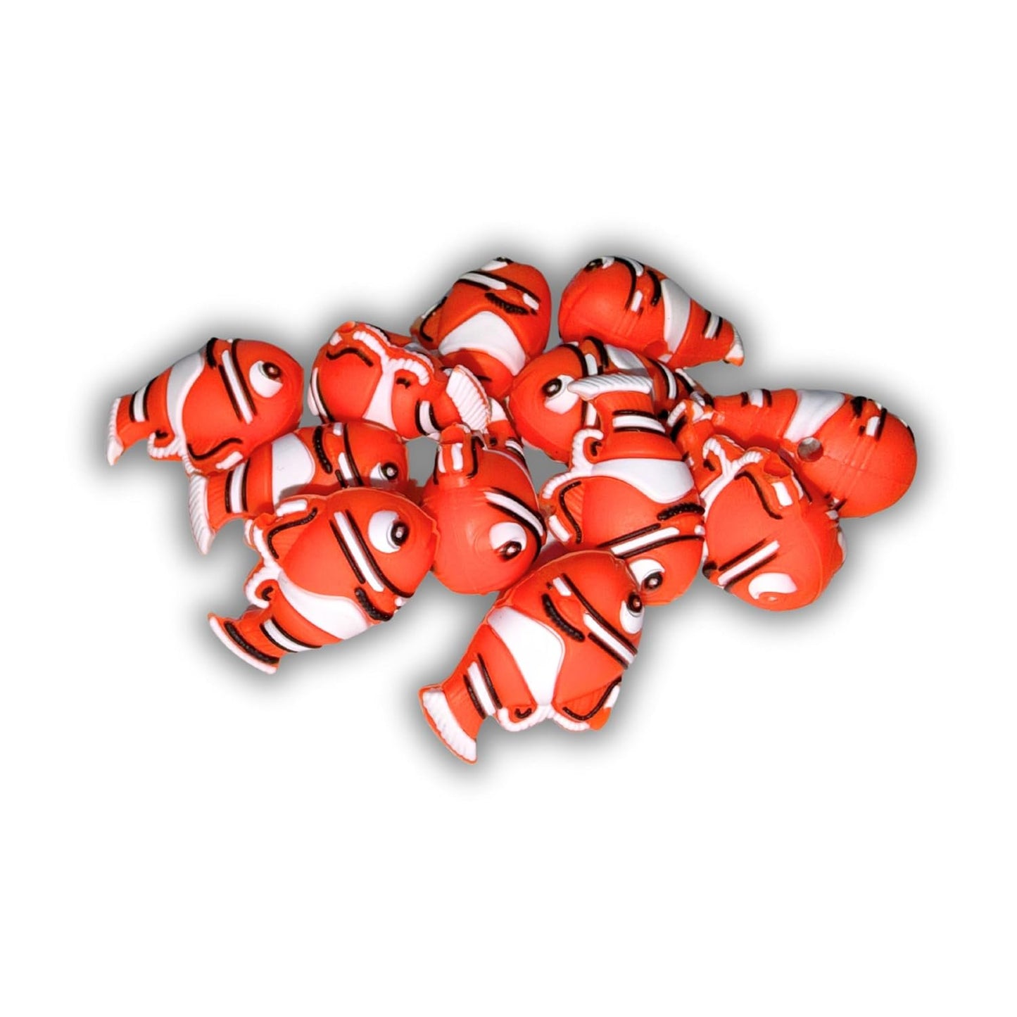 Clown Fish Orange 3D Silicone Focal Beads 12pk Bulk 0.7x0.57x1.1” Finding Character Ocean Beadable Pen 2 Hole Slider Sea Kit Supplies