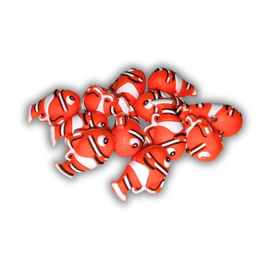 Clown Fish Orange 3D Silicone Focal Beads 12pk Bulk 0.7x0.57x1.1” Finding Character Ocean Beadable Pen 2 Hole Slider Sea Kit Supplies