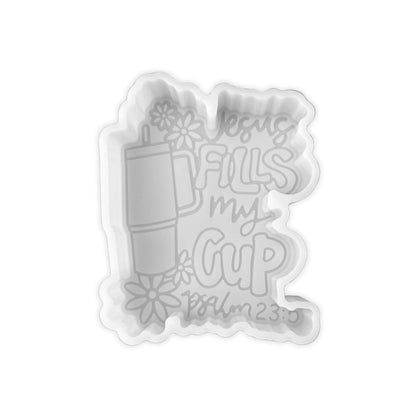 Jesus Fills My Cup Psalms 23:5 Tumbler Cup Flowers Silicone Freshie Mold 3.5x4.2” Christian Religious Bible Verse Car Candle for Aroma