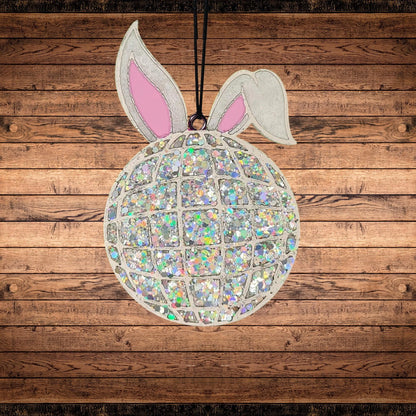 Disco Ball with Bunny Ears Silicone Freshie Mold 3.5x5.5x0.8” inches Play Halloween Trendy Cowboy Boots Boy Bunny Aroma Oven Bake Heat Safe