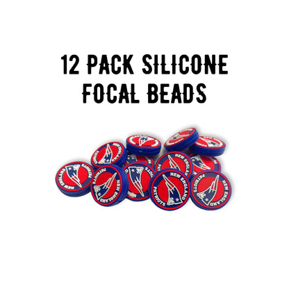 New England Focal Bead Sports Football 12pk 1.1” for Bulk Keychains Silicone Charm Beadable Pens Freshie Hangers Red and White Pro Game Day Circle