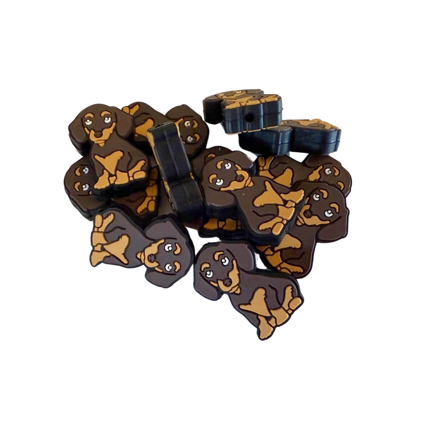 Dachshund Wiener Dog Focal Bead Silicone 12pk Puppy Brown Black for Beadable Pens Freshie Hanger Dog Mom Paw Print Lover Furry Friend
