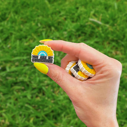 You Are My Sunshine Focal Bead Silicone Sunflower 12pk 1.2x0.95” Teal Turquoise Beadable Pen Bulk  Phrase Saying DIY Charm Keychain