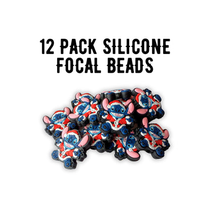 Blue Alien Ohana Santa Christmas Monster Movie Character Silicone Focal Bead 2.9cm 12pk Bulk Means Family Popular Star Li Stitc