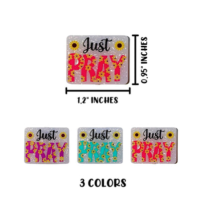 Just Pray Silicone Focal Beads with Sunflower Glitter 12pk Bulk 0.95x1.2” Assorted Mixed Sparkle Bible Verse for Pens Beadable Keychain