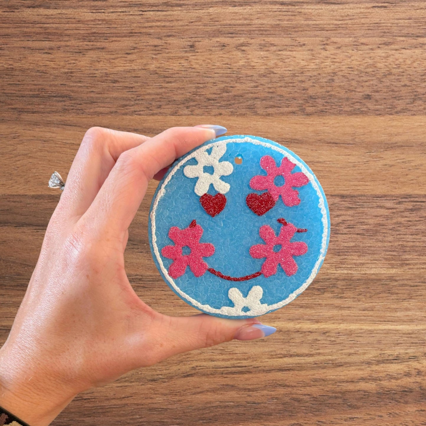 Smiley Face with Flowers Silicone Freshie Mold 4” 90’s Retro Trendy Car Candle Hanger Unique Drip Design DIY Oven Bake Scented