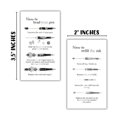 How To Bead Your Pen with Focal Beads and Refill the Ink Instruction Cards Cards 50pk 2x3.5” For DIY Beadable Pen Crafters Sellers Packaging