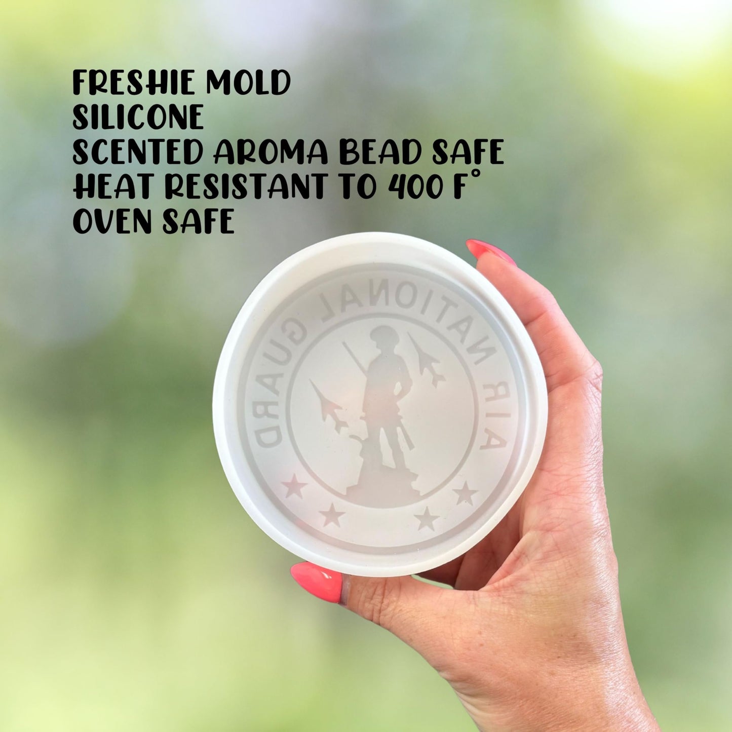 Military United States Guard Silicone Freshie Mold 4” Circle 0.8” D Scented Aroma Beads Men’s Patriotic Veteran Soldier American Flag USA