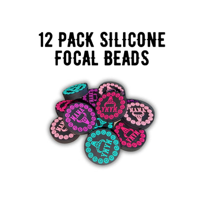 Mama with Bull Skull Circle Silicone Focal Bead 12pk 2.8cm Country Mixed Assorted for Beadable Pens Freshie Hangers Keychains Crafters Bear Dog Mom Boy Girl Heart