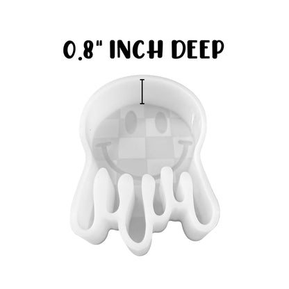 Checkered Drippy Smiley Face Silicone Freshie Mold 2.75x4” 90’s Retro Trendy Car Candle Hanger Unique Drip Design DIY Oven Bake