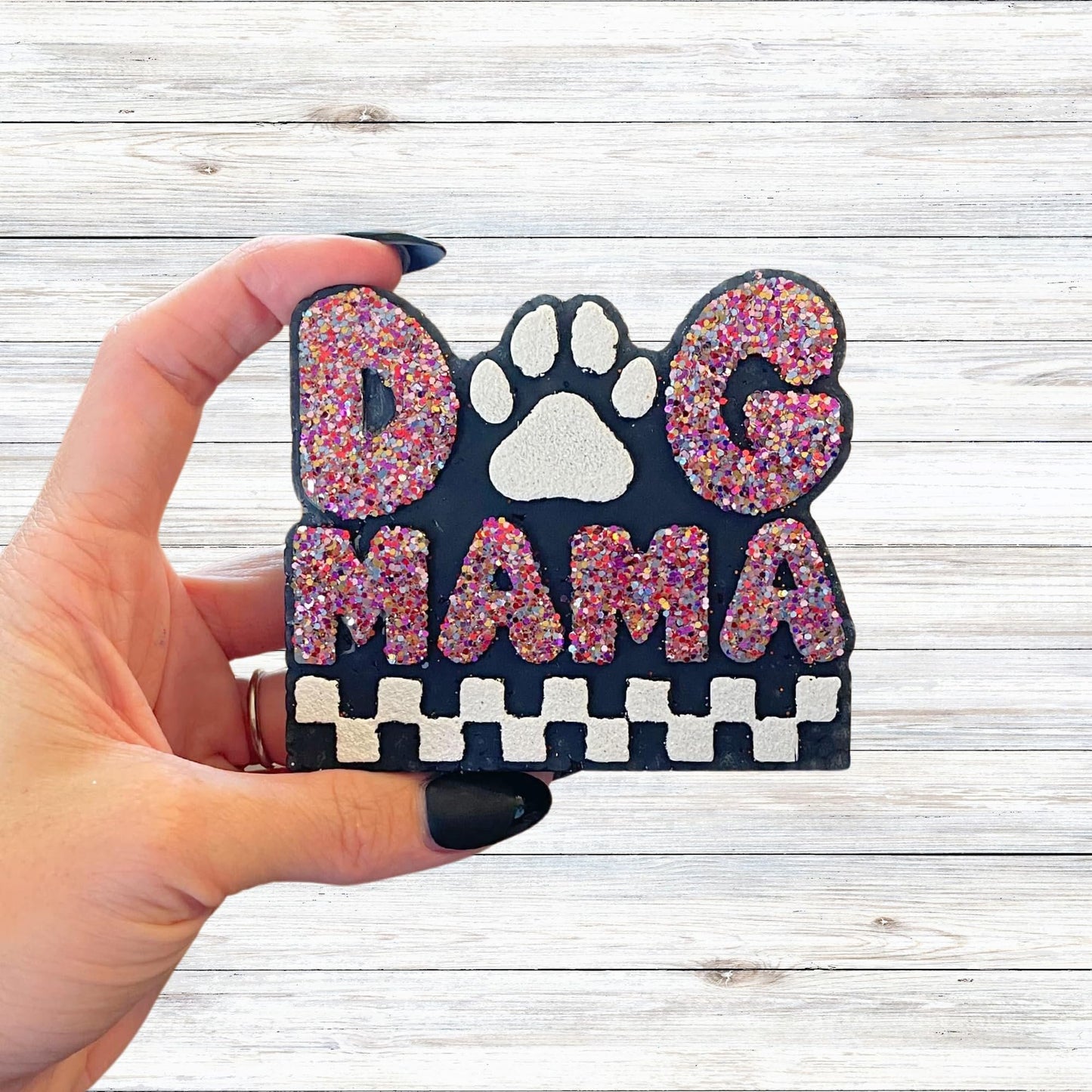 Dog Mama Car Freshie Silicone Mold Pet Tag Mom 4x3.3x0.8” Era Rescue Breeds Animal Lover Scented Aroma Beads Oven Safe