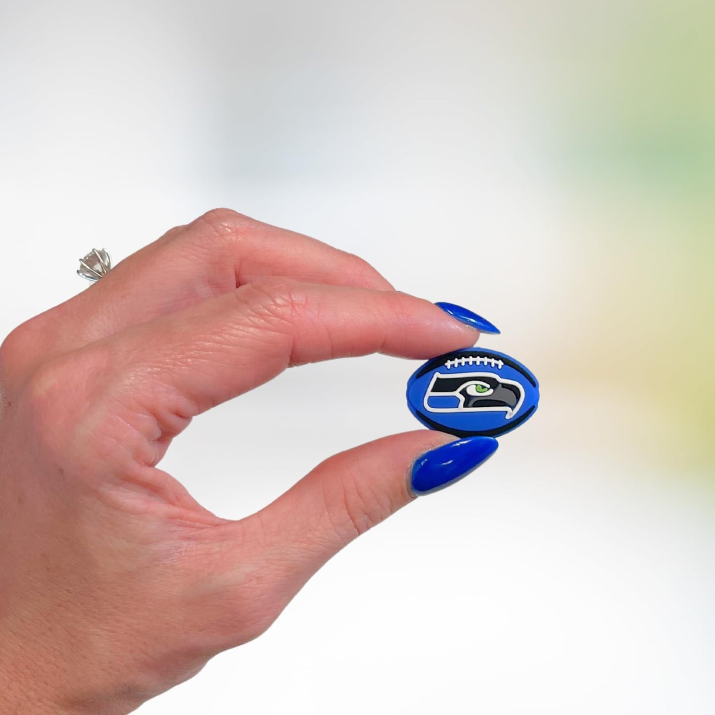 Seattle Focal Bead Sports Football 12pk 1.17” for Bulk Keychains Silicone Charm Sea Beadable Pens Freshie Hawk Hangers Logo Game Day Green Blue