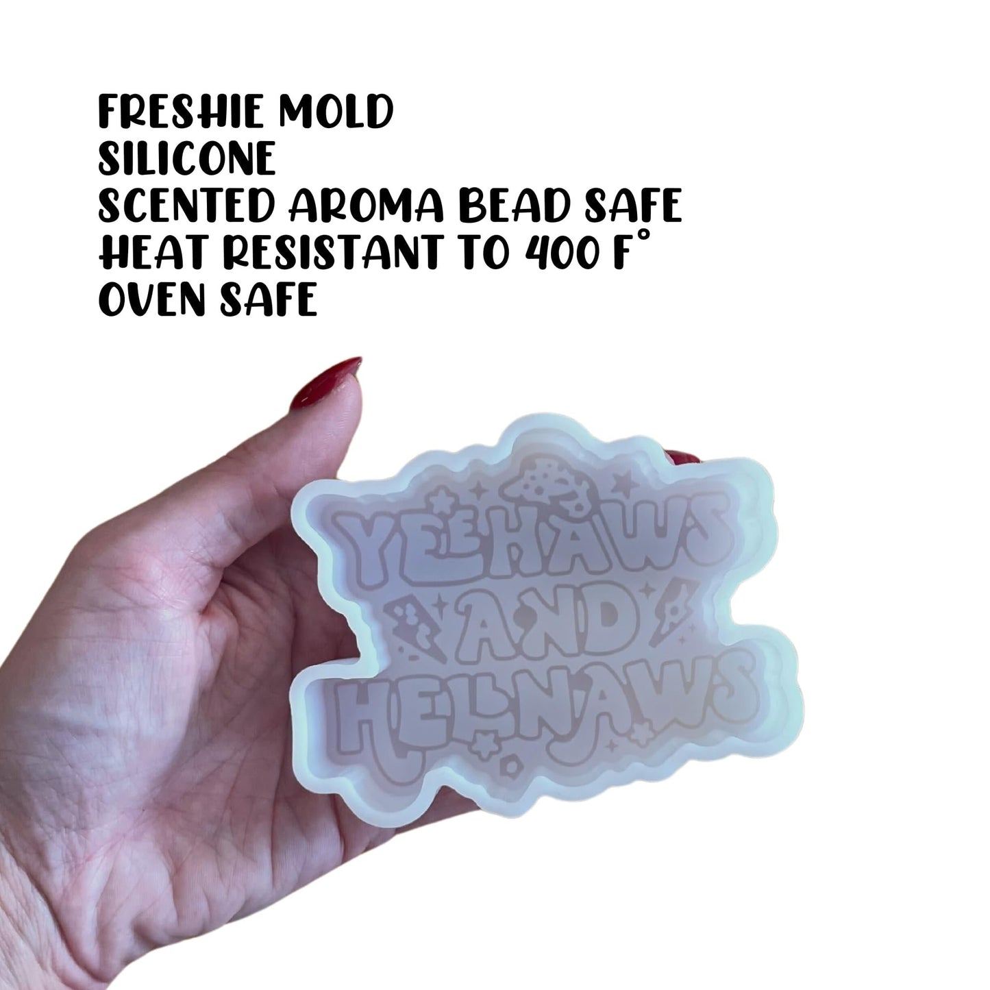 Yeehaws and Hellnaws Silicone Car Freshie Mold Country Music Girls Cowboy Quote Saying Lasso for Scented Aroma Beads Oven Safe
