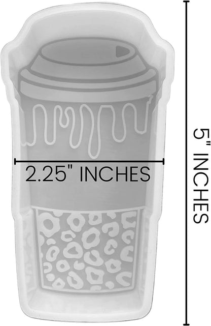Coffee Cup with Leopard Silicone Freshie Mold | Size 2.25" Wide x 5" Long x 1" Deep | Coffee with Drip Design for Freshie, Soap, Resin, or Candles