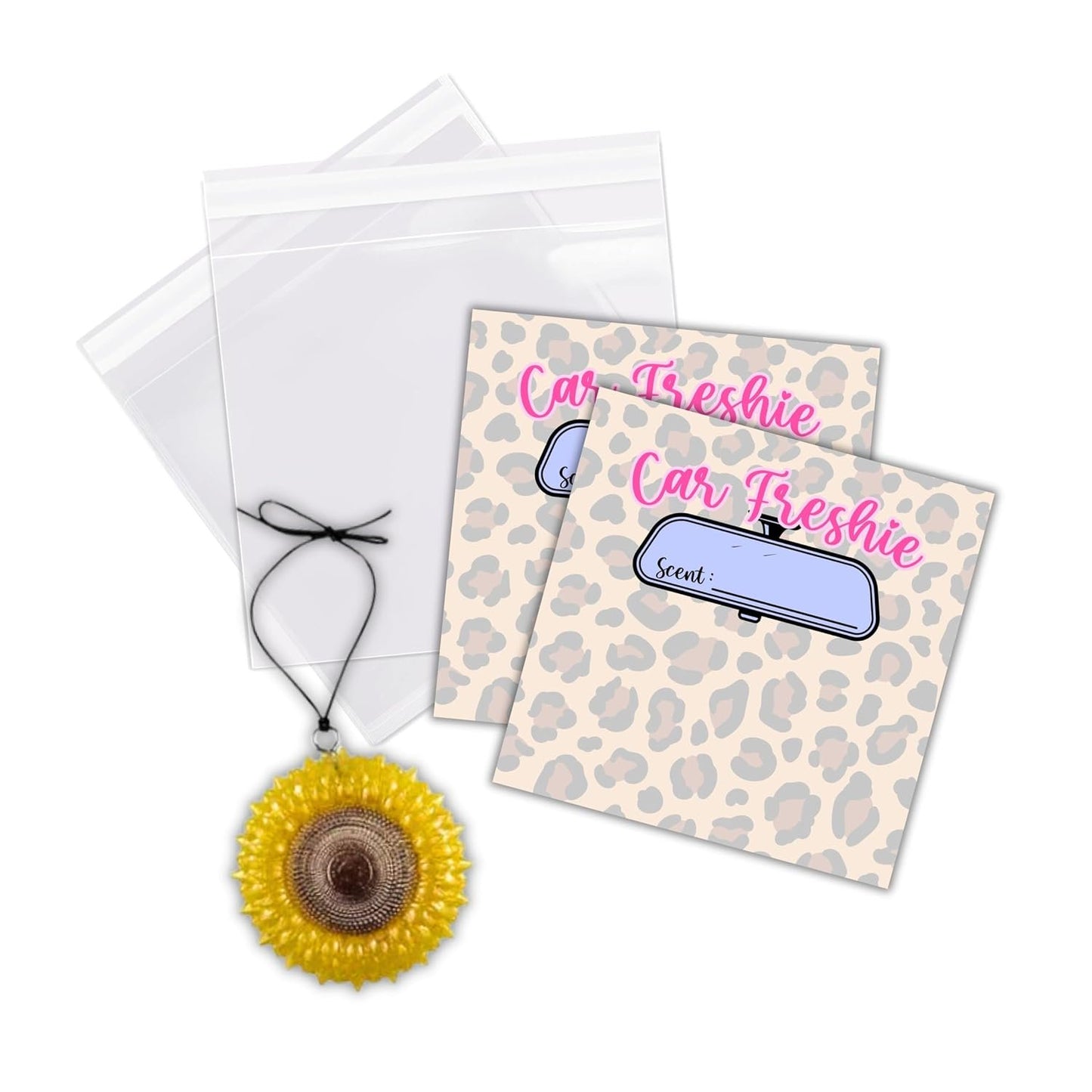 Leopard Print Cheetah Cardstock Inserts for Car Freshie Bags 30pk 5.6x5.6” Packaging Care Instructions Ideal for Sacks 6” Square Backers for Customers Country