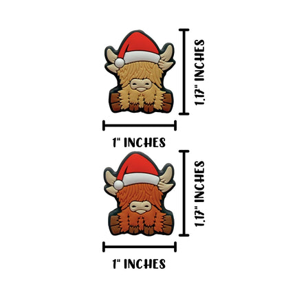 Highland Cow with Santa Hat Christmas Silicone Focal Beads 12pk Bulk 1.17x1” Hairy Animal Character Holiday Red Beadable Pen Keychain