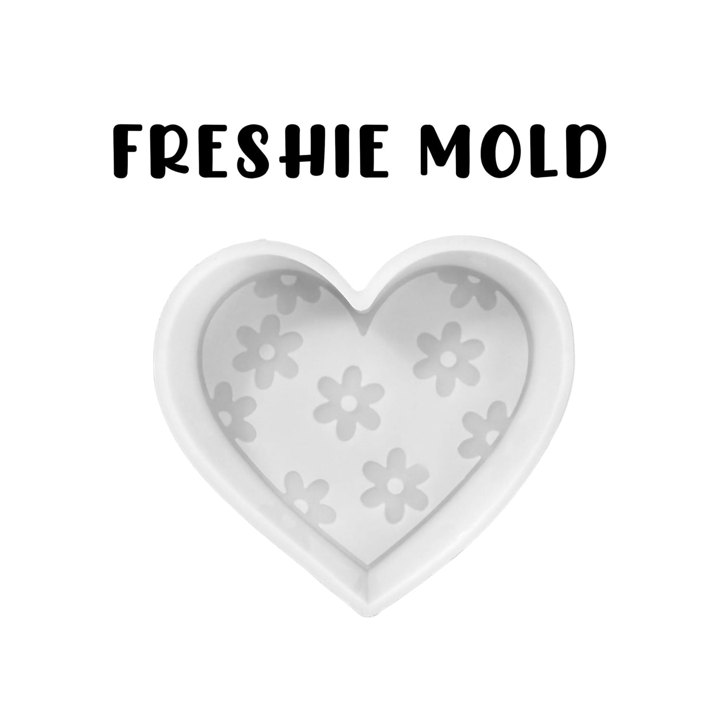 Heart with Flowers Silicone Freshie Mold 4x4” V-Day Valentine’s 90’s Retro Trendy Car Candle Freshener Aroma Beads Oven Safe