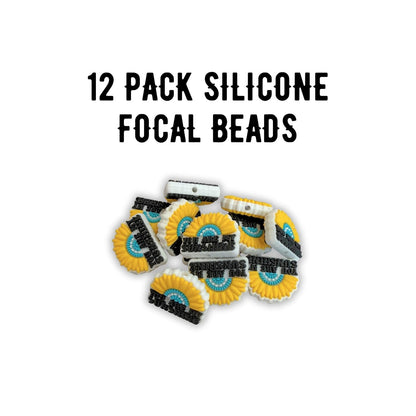 You Are My Sunshine Focal Bead Silicone Sunflower 12pk 1.2x0.95” Teal Turquoise Beadable Pen Bulk  Phrase Saying DIY Charm Keychain