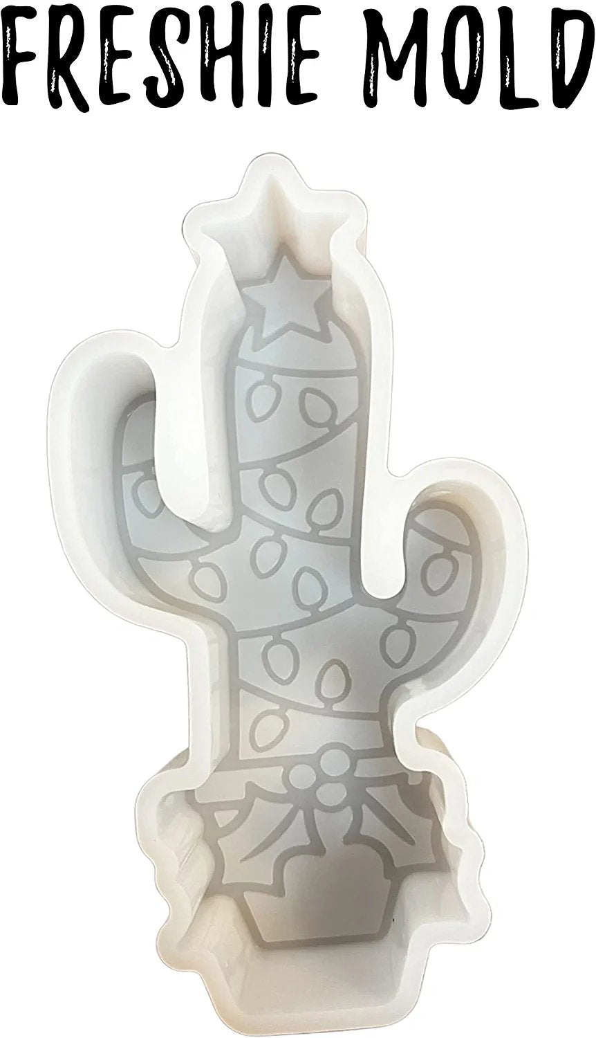 Christmas Cactus with Light in Pot Holiday Freshie Silicone Mold Heat Resistant Baking Scented Aroma Beads Freshie Supplies 5x2.5” inches