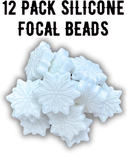 Lashicorn White Snowflake Silicone Focal Bead | 12 Pack Christmas Holiday Winter for Freshie Hangers Beaded Pens 1.1” Wholesale Bulk Keychain Brushes