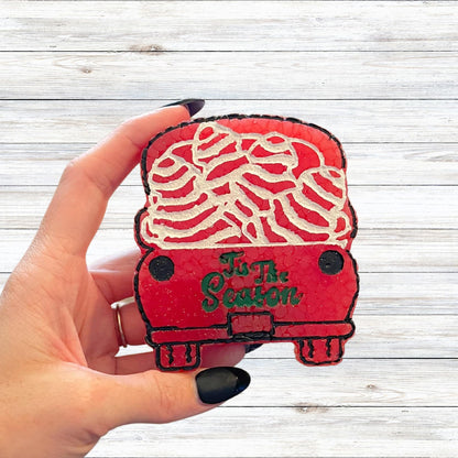 ‘Tis The Season Truck with Little Christmas Tree Treat Freshie Car Silicone Mold 3.6x4x0.8 White Tree with Red and Green Sprinkles Debbie