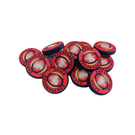 San Focal Bead Sports Fransisco Football 12pk 1.1” for Bulk Keychains Silicone Charm Beadable Pens Freshie Hangers Red and Gold Pro Game Day