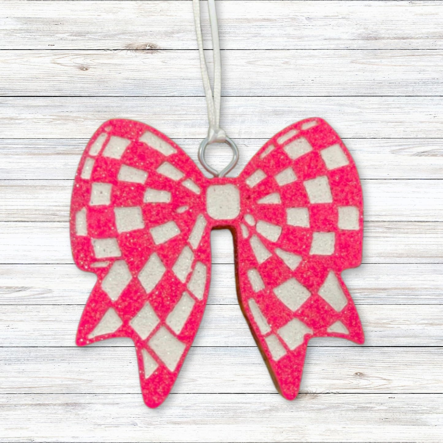 Bow Freshie Silicone Mold Checkered 4x4.1x0.8” Southern Car Air Freshener Trendy Teenager Girl Pink for Beads Oven Safe