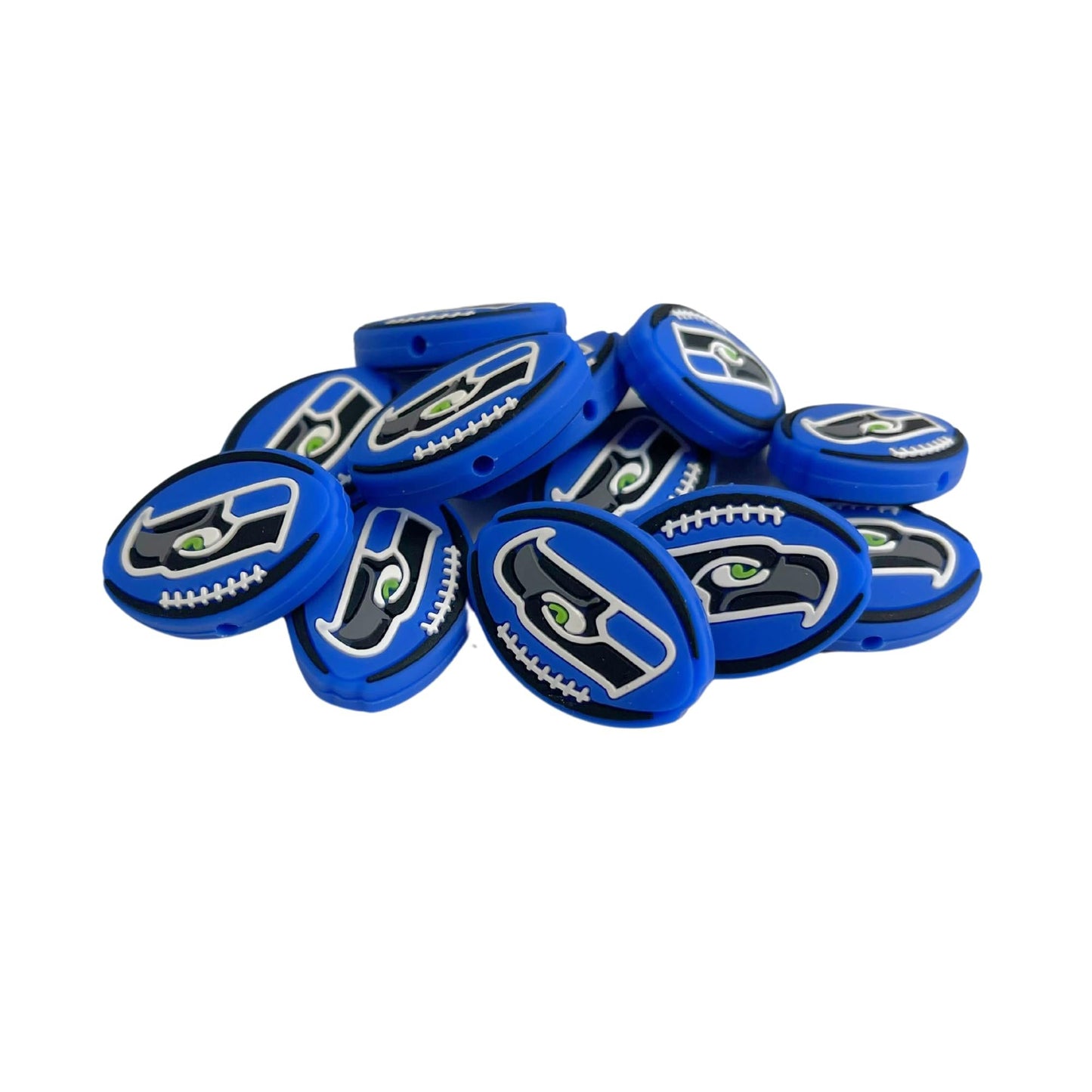 Seattle Focal Bead Sports Football 12pk 1.17” for Bulk Keychains Silicone Charm Sea Beadable Pens Freshie Hawk Hangers Logo Game Day Green Blue