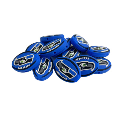 Seattle Focal Bead Sports Football 12pk 1.17” for Bulk Keychains Silicone Charm Sea Beadable Pens Freshie Hawk Hangers Logo Game Day Green Blue
