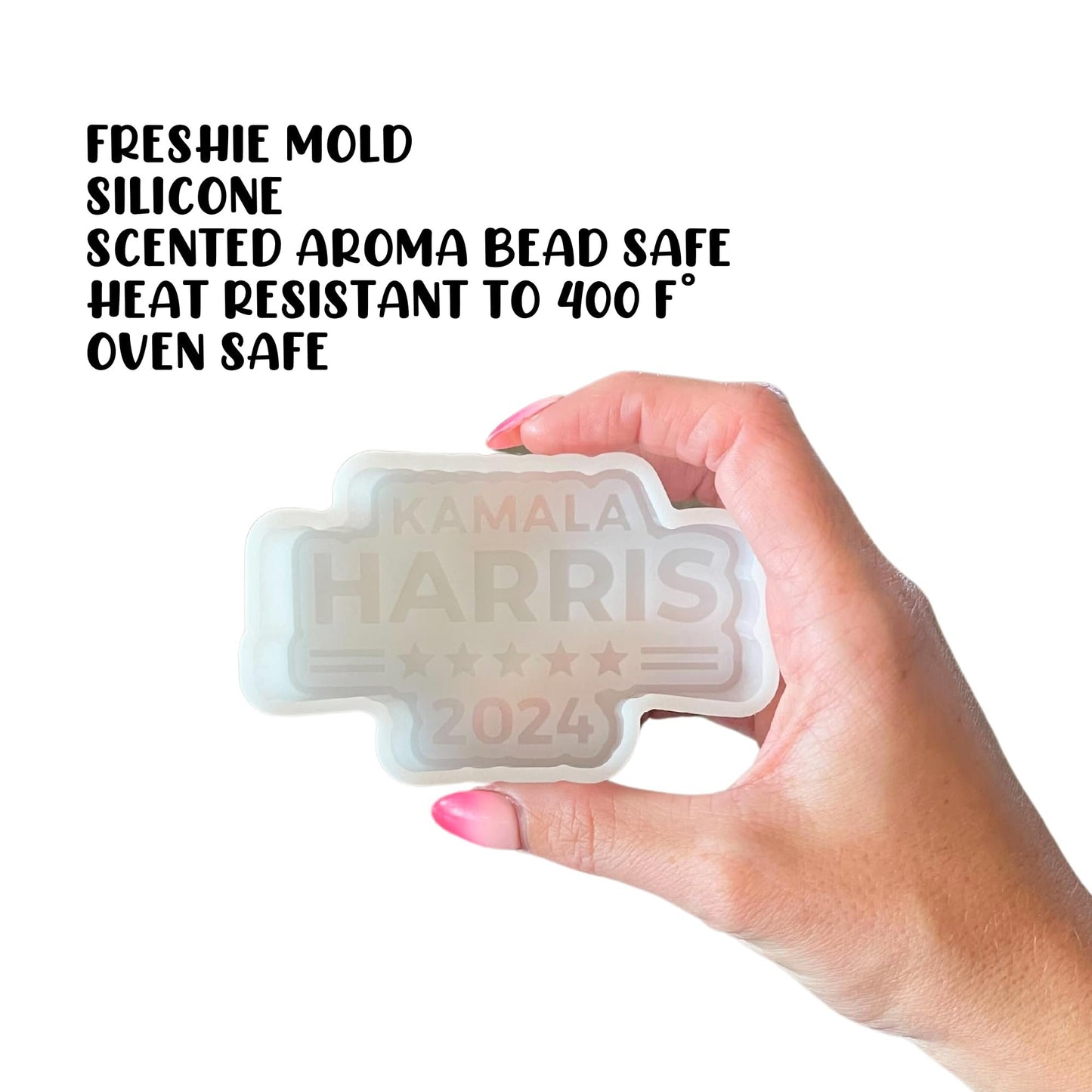 Kamala Harris 2024 Presidential Vote Silicone Freshie Mold 2.75x4.1” Inches Political Democratic Scented Beads Rounds Circle Cutouts