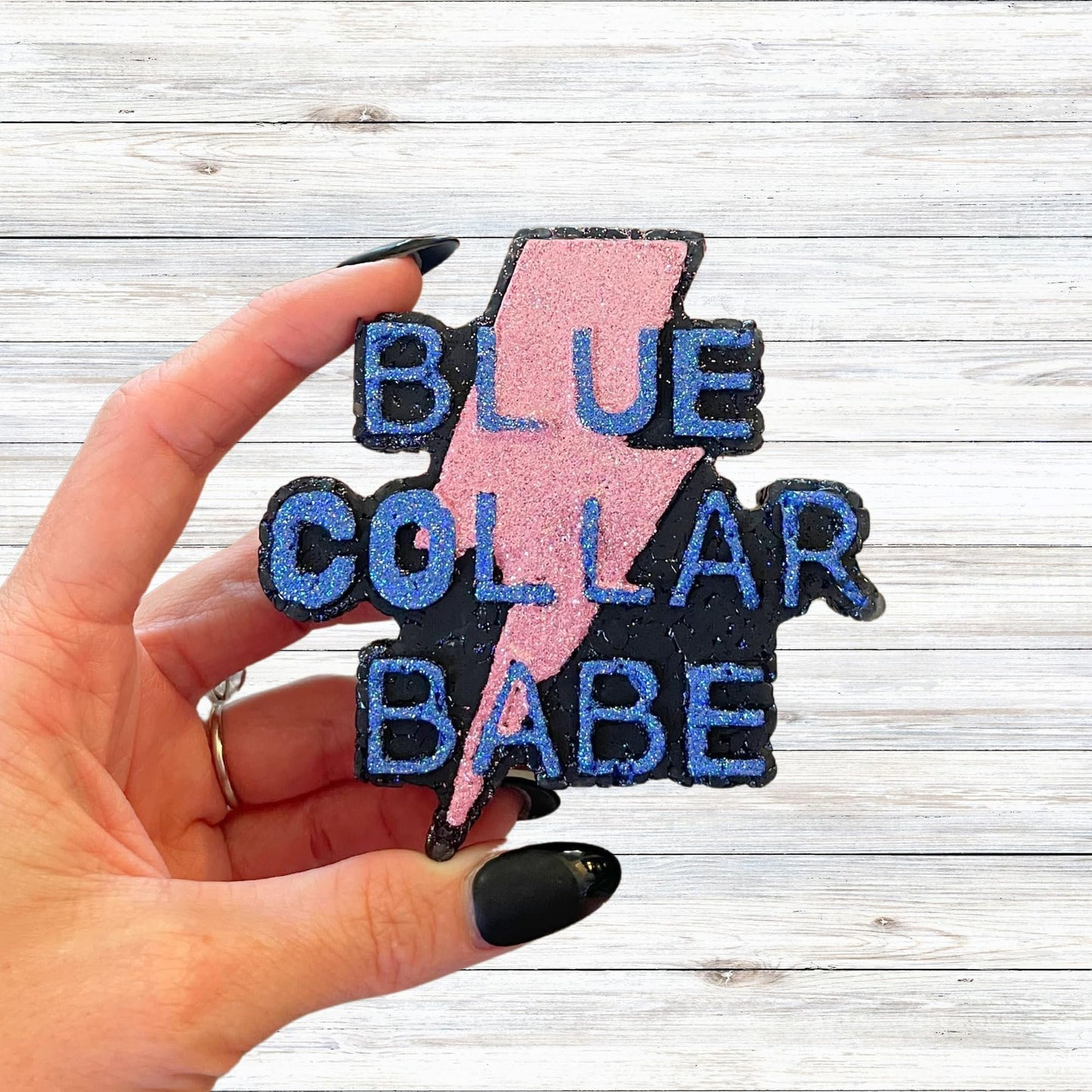 Blue Collar Babe Lightning Bolt Silicone Car Freshie Mold 4x4x0.8” Wife Wifey Worker Men Pole Police Linemen Aroma Bead Oven Safe