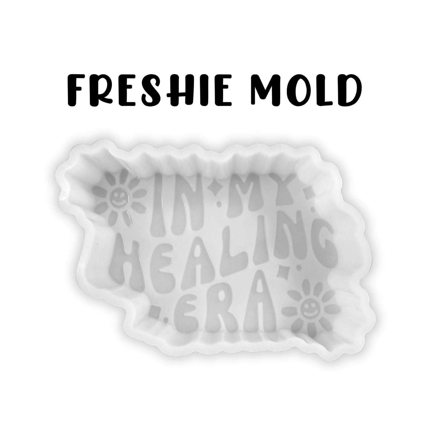 in My Healing Era Silicone Car Freshie Mold 4.5x2.75” Mental Health Mama Scented Aroma Beads Candle Oven Safe Rounds Iced Coffee