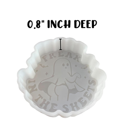 Freak in The Sheets Ghost Boo Silicone Car Freshie Mold Halloween Funny 4.1x4.1x0.8” Boujee Fall Pumpkins Black Cat Aroma Beads Oven Safe