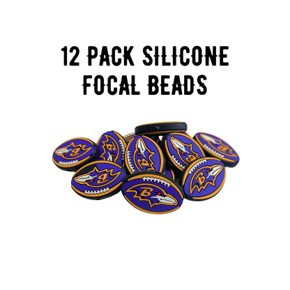 Baltimore Focal Bead Sports Football 12pk 1.17” for Bulk Keychains Silicone Charm Raven Beadable Pens Freshie Hangers Logo Game Day Purple Gold