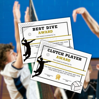 Mens Volleyball Athletic Achievement Awards 31pk Unique 8.5x11” Superlative Certificates MVP Youth Sports Spirit Sportsmanship End of Year Recognition Team