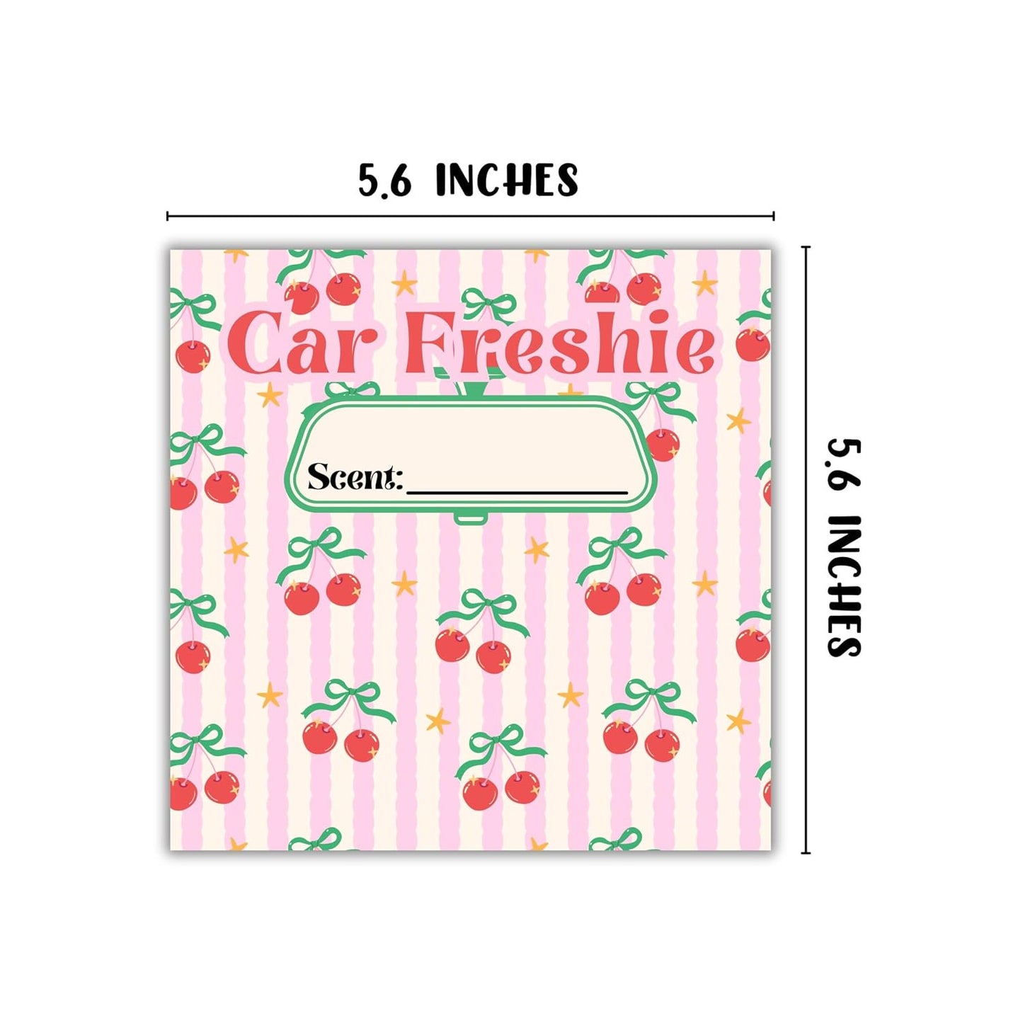 Cherry Stripes Retro Cardstock Inserts for Freshie Bags 30pk 5.6x5.6” Packaging Care Instructions Ideal for Sacks 6” Square Backers for Customers Minimalist
