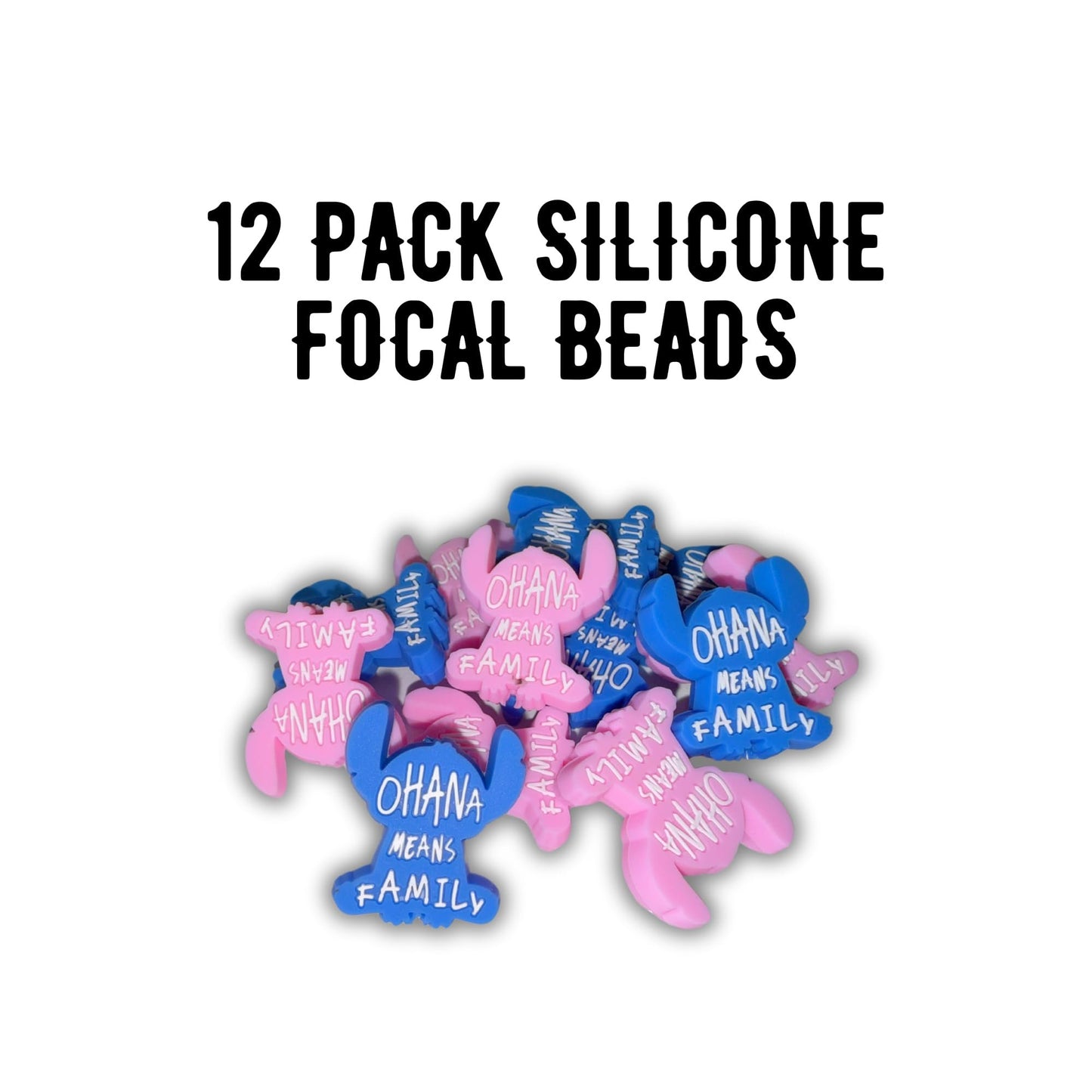 Ohana Means Family Movie Character Blue Monster Silicone Focal Bead 12pk 3.1x2.6 cm Pink 6 Each for Beadable Pen Keychain Freshie Hanger
