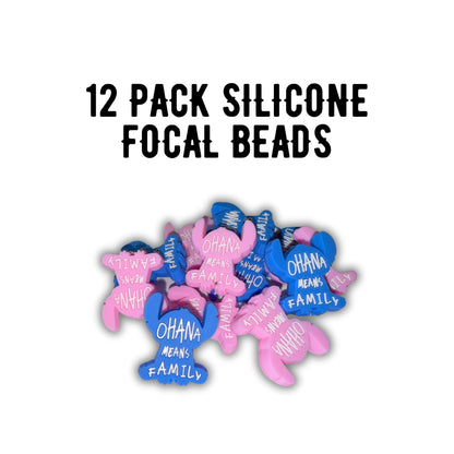 Ohana Means Family Movie Character Blue Monster Silicone Focal Bead 12pk 3.1x2.6 cm Pink 6 Each for Beadable Pen Keychain Freshie Hanger