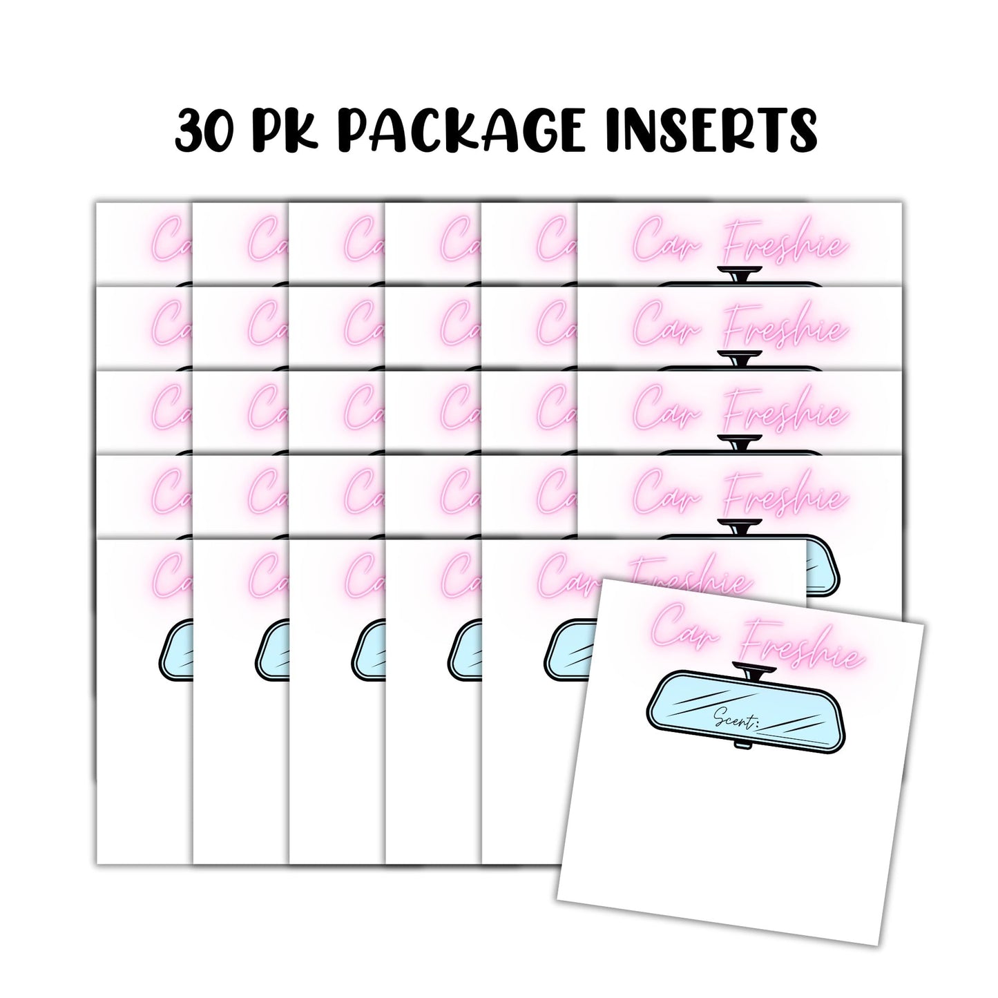 Freshie Bag Cardstock Insert 30pk 5.6x5.6” Ideal for 6” Square Holographic Bags White Minimalist Rounds Packaging with Care Instructions for Client Cards