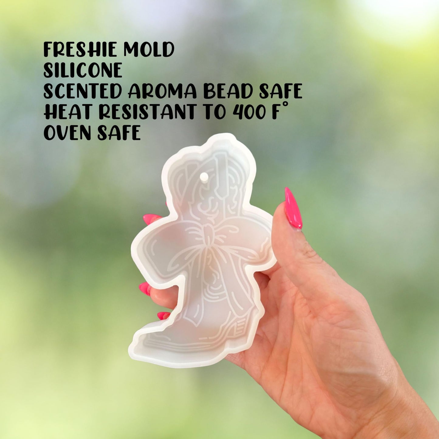 Cowboy Boot with Bow Silicone Car Freshie Mold 5x3.25” Country Girl Bachelorette Truck Driving Mom for Aroma Beads Oven Safe