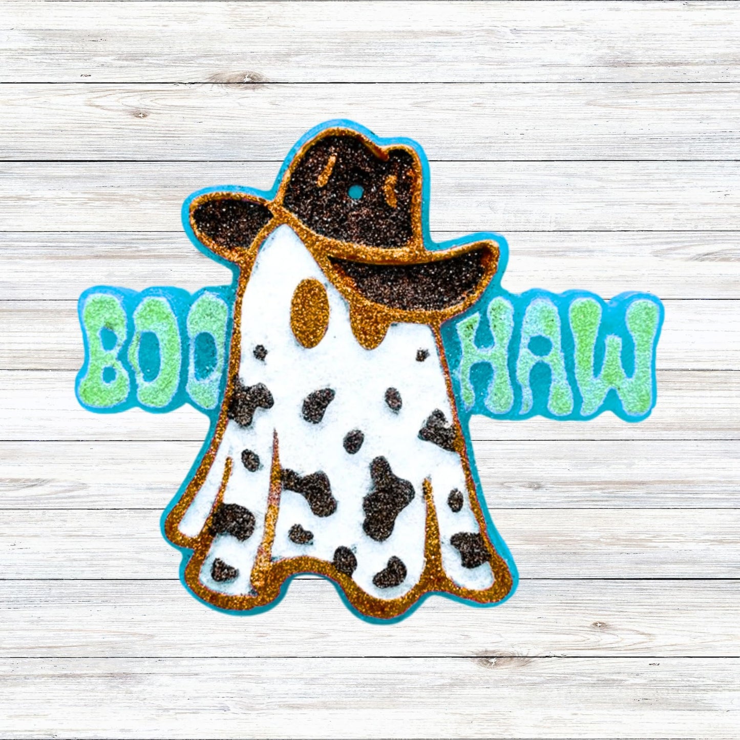 Boo Haw Ghost Cowboy Hat Silicone Car Freshie Mold 3.9x3.8x0.8” Halloween Spooky Country Western DIY Aroma Scented Beads Oven Safe
