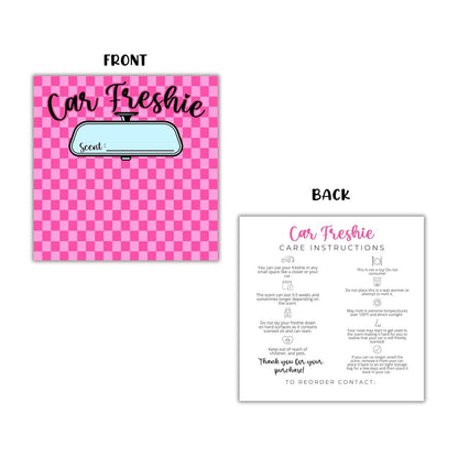 Pink Checkered Cardstock Inserts for Freshie Bags 30pk 5.6x5.6” Packaging Care Instructions Ideal for Sacks 6” Square Backers for Customers Minimalist