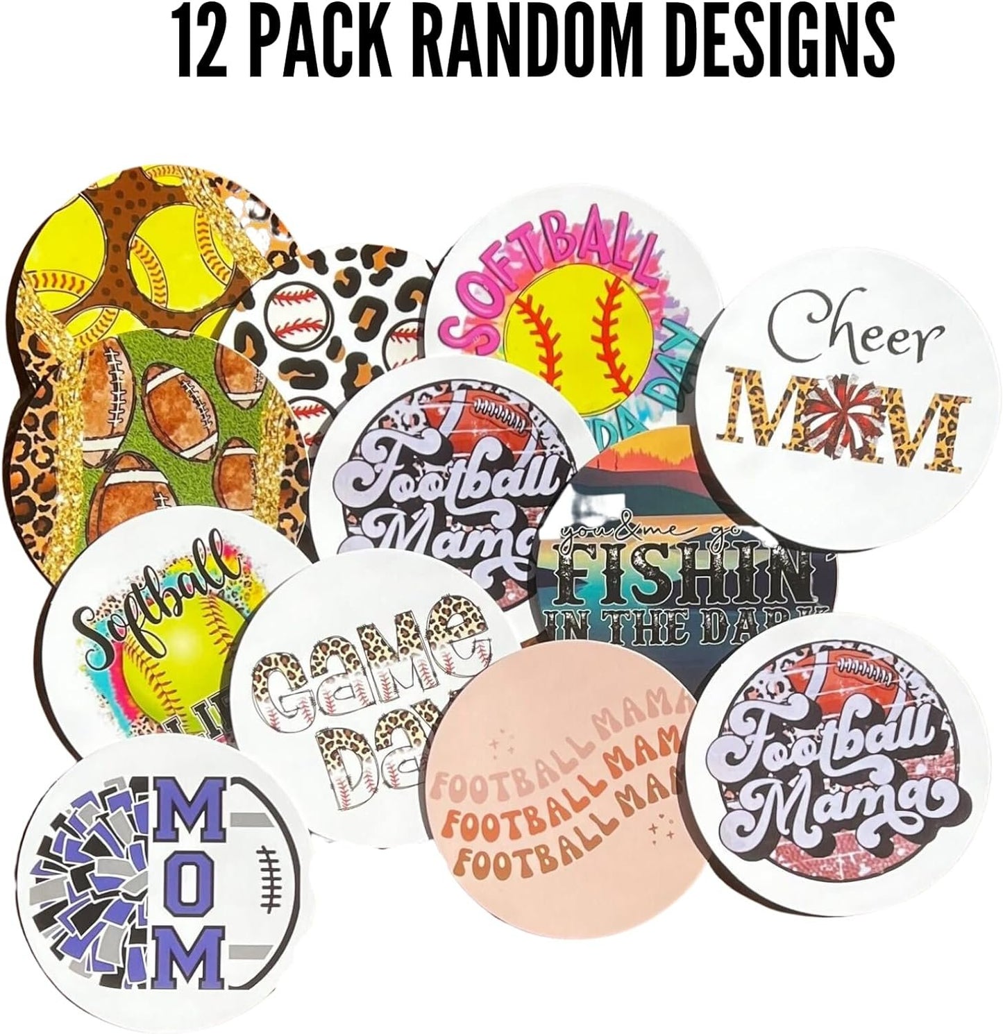 Sports Football Car Freshie Cardstock Cutout Rounds 2” in | 12 pk Mixed, Scented Aroma Bead Bake w/Silicone Mold Design Softball Cheer Mom Baseball Fishing Manly