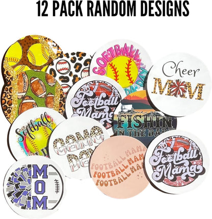 Sports Football Car Freshie Cardstock Cutout Rounds 2” in | 12 pk Mixed, Scented Aroma Bead Bake w/Silicone Mold Design Softball Cheer Mom Baseball Fishing Manly