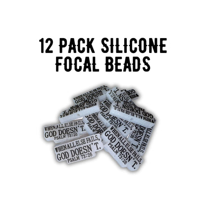 When All Else Fails God Doesn’t Psalms 73:26 Glow in The Dark Silicone Focal Bead 12pk 4x1.2cm Bulk Bible Verse Christian Encouragement Quote for Beadable Pen Keychain Freshie Hanger