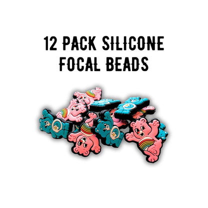 Bear Character Silicone Focal Beads Bedtime Cheer 12pk 1.17x0.85” and 1.35x1.1” Bulk Care Colorful Beadable Pen Keychain 90’s Show Retro