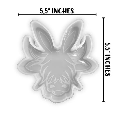 Easter Highland Cow with Bunny Ears Freshie Silicone Mold | 5.5x5.5x0.8” inch for Scented Aroma Beads Supplies, Resin, Car Candle, Soap Oven Safe Heat Resistant to 400 F˚ Holiday Egg Furry Hairy Cow